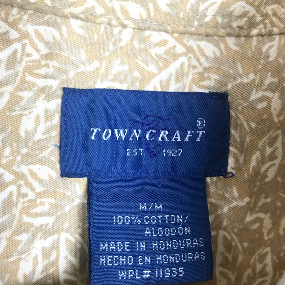 Tan Leaf Pattern Casual Button Down Date Shirt M - Picture 5 of 6